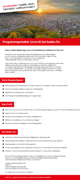 Programmgestalter (m/w/d) bei baden.fm