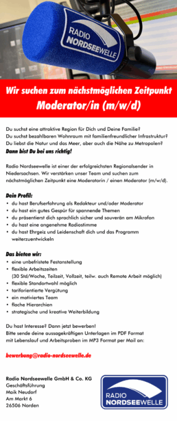 Moderator/in Radio Nordseewelle (w/m/d)