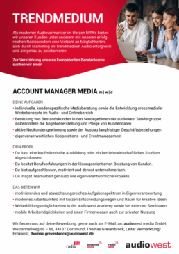 audiowest sucht ACCOUNT MANAGER MEDIA m | w | d